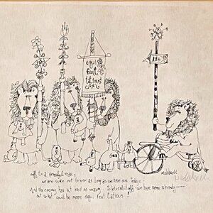 Nedobeck Signed Print 1981 Lion Peaceful War Equi Fent Tatious